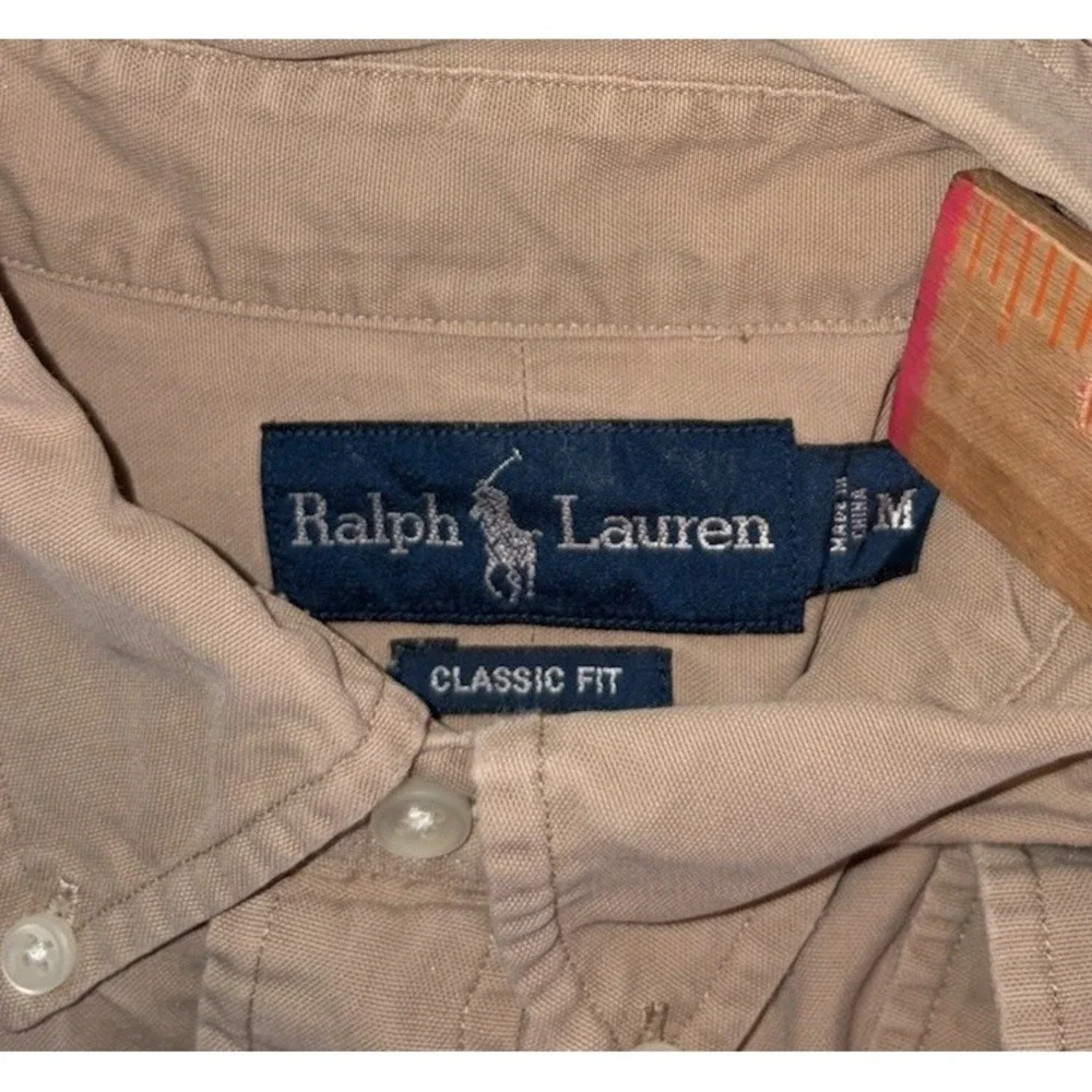 Polo Ralph Lauren Silk Blend Button Down Solid Khaki Tan Mens Medium Classic Fit